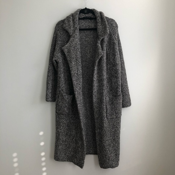Zara Knit Gray Marled Duster Sweater Coat - Picture 4 of 9